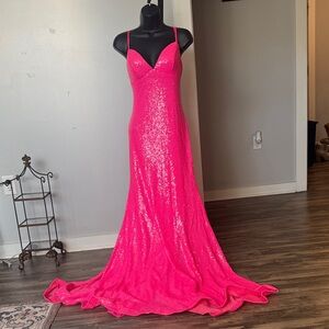 Vibrant Pink Sequin Prom Dress